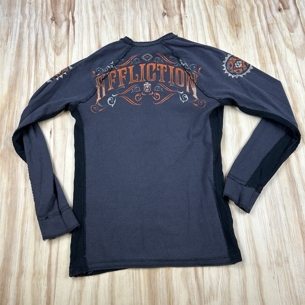Vintage Affliction Men's Large Reversible Thermal Waffle Black Grunge Graphic - Picture 4 of 11